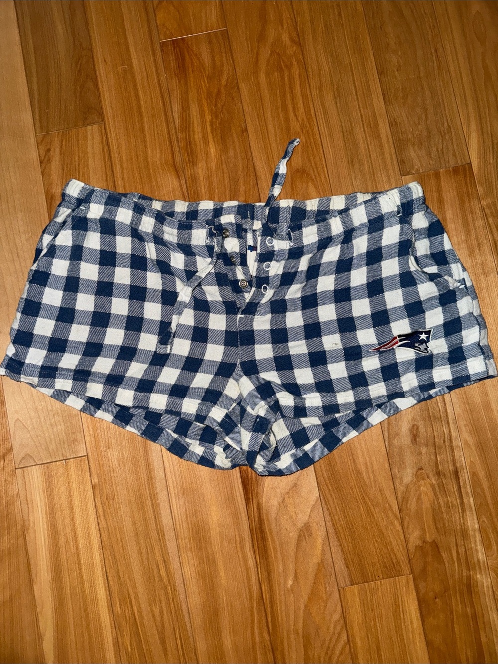 NFL Navy and White Plaid Women’s Athletic Shorts with Snap, Drawstring & Pockets